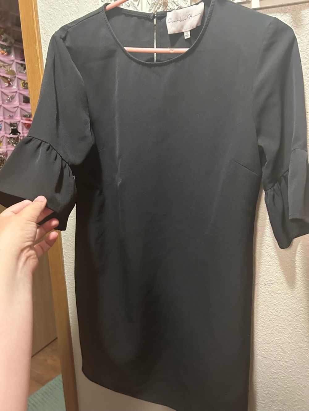 Charles Henry Black Mini Dress with Ruffle Sleeves